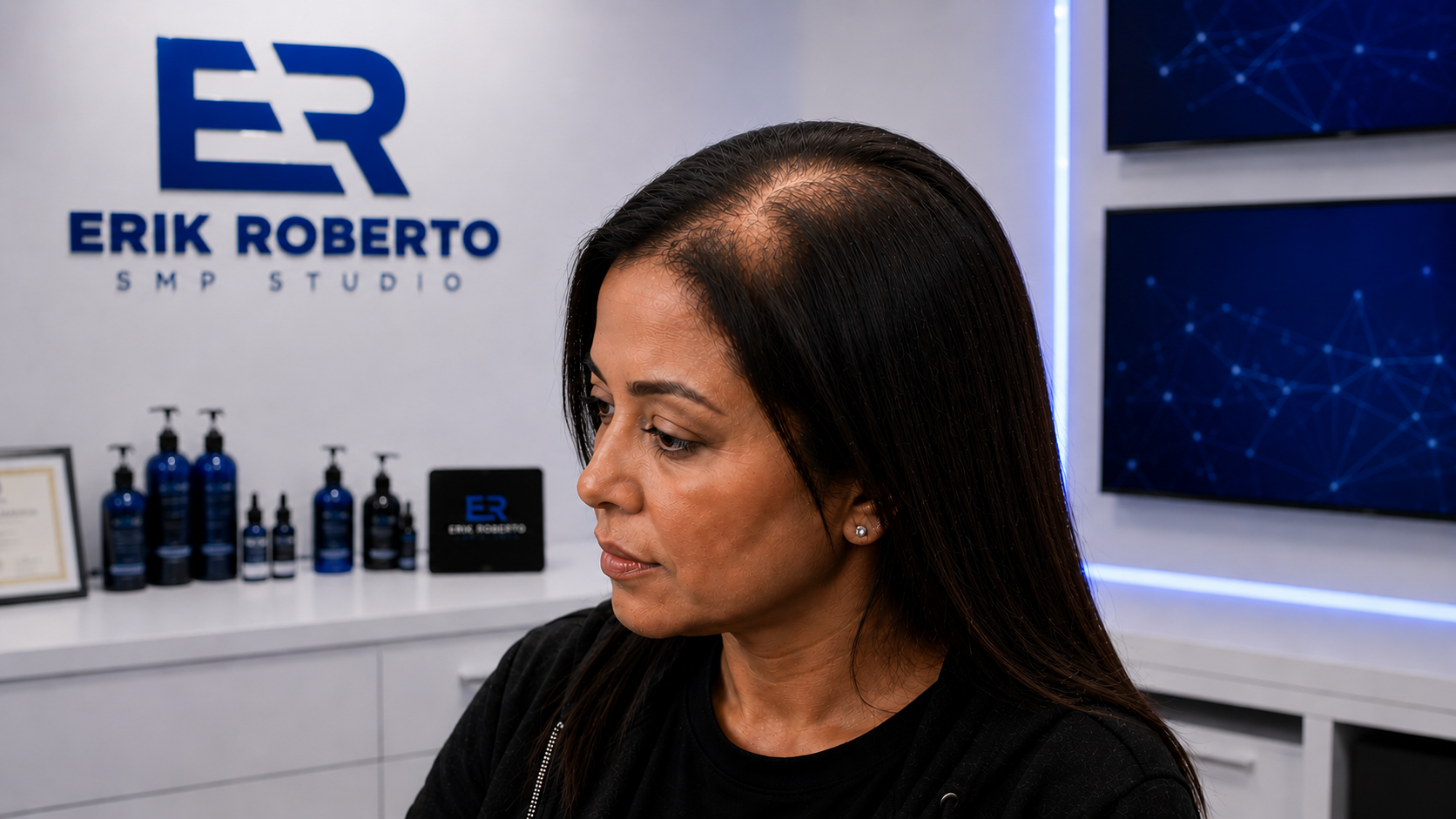 Women's hair loss treated with scalp micropigmentation